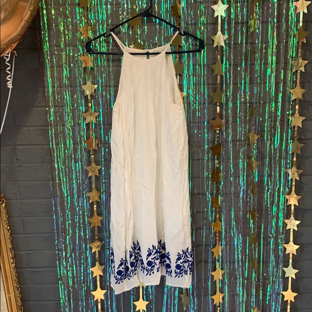 White dress with blue details